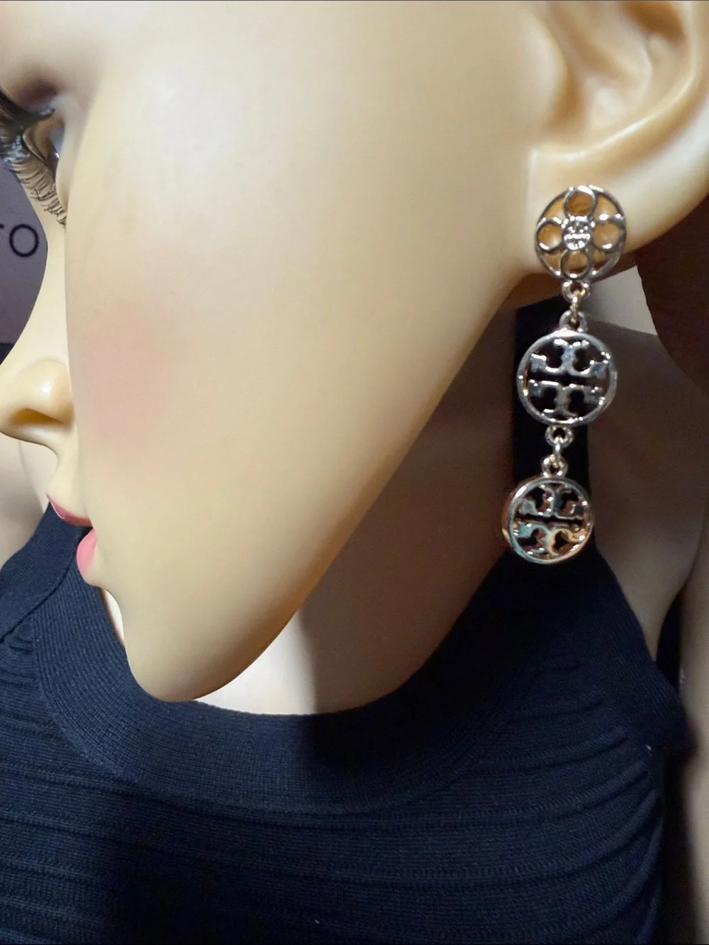 Tory Burch Gold-Tone Triple Logo Drop Earrings